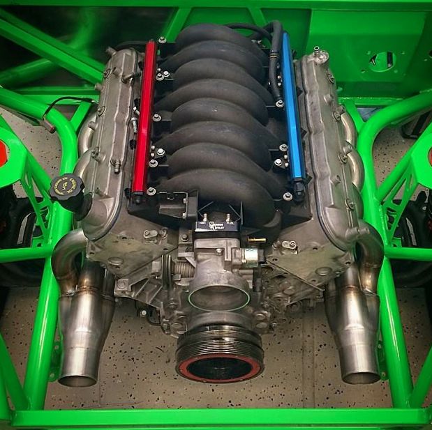 Danny George test fits his twin turbo V8 engine…and it looks good